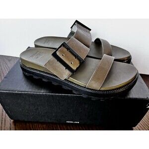 Sorel Roaming Double Strap Buckle Chunky Slide Leather Sandals Sage Women 8 NEW!